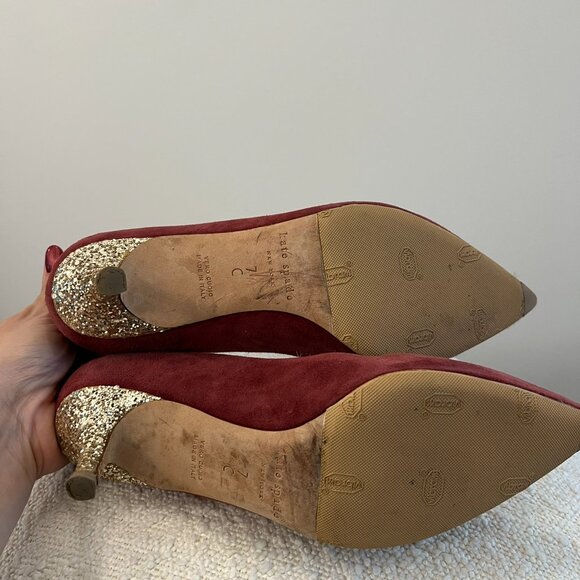 Kate Spade Burgundy Suede Pointed Toe Kitten Heels w/ Glitter Heel – US 7 - Picture 7 of 7